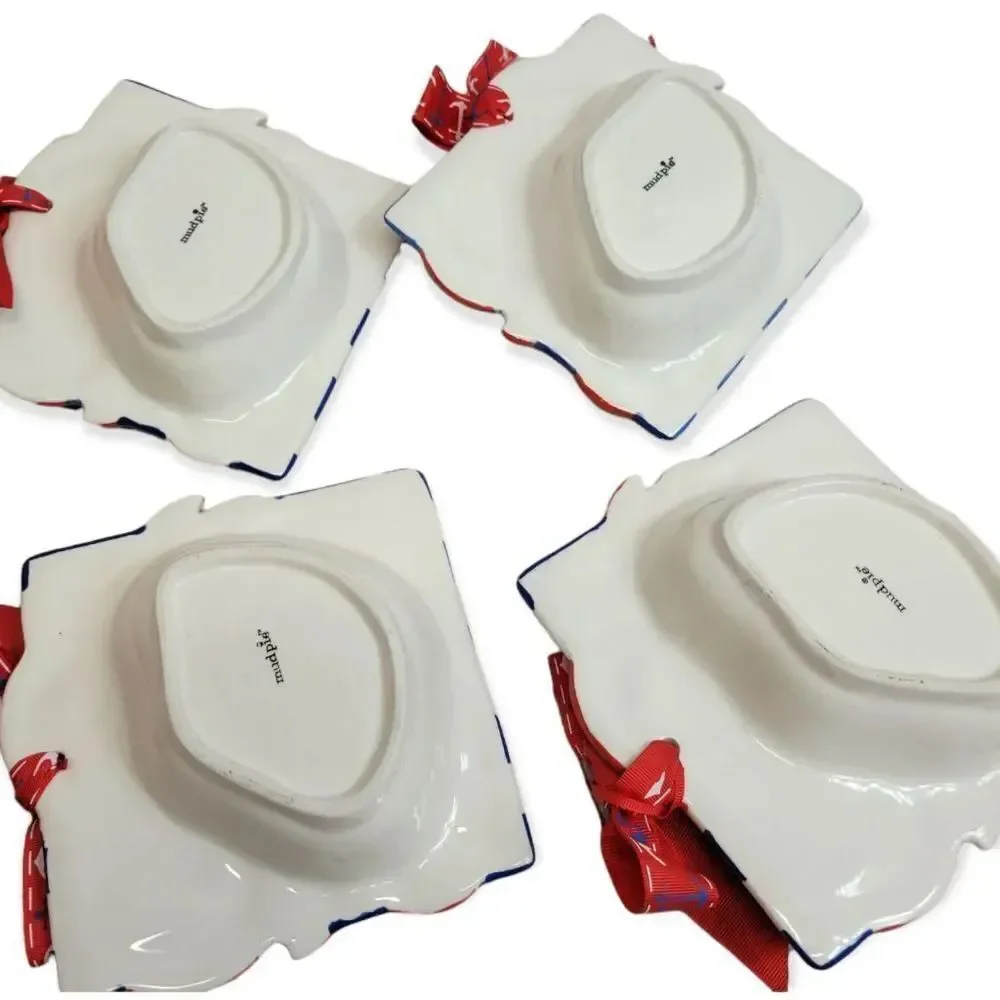 Mud Pie set of 4 crab dip bowl with spreader, nautical red white blue